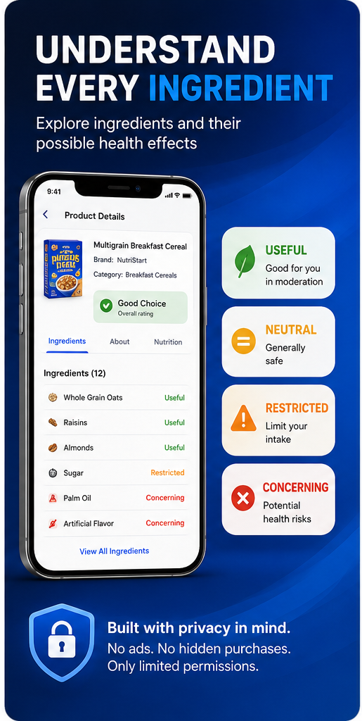 EnEx product details screen showing ingredient classifications